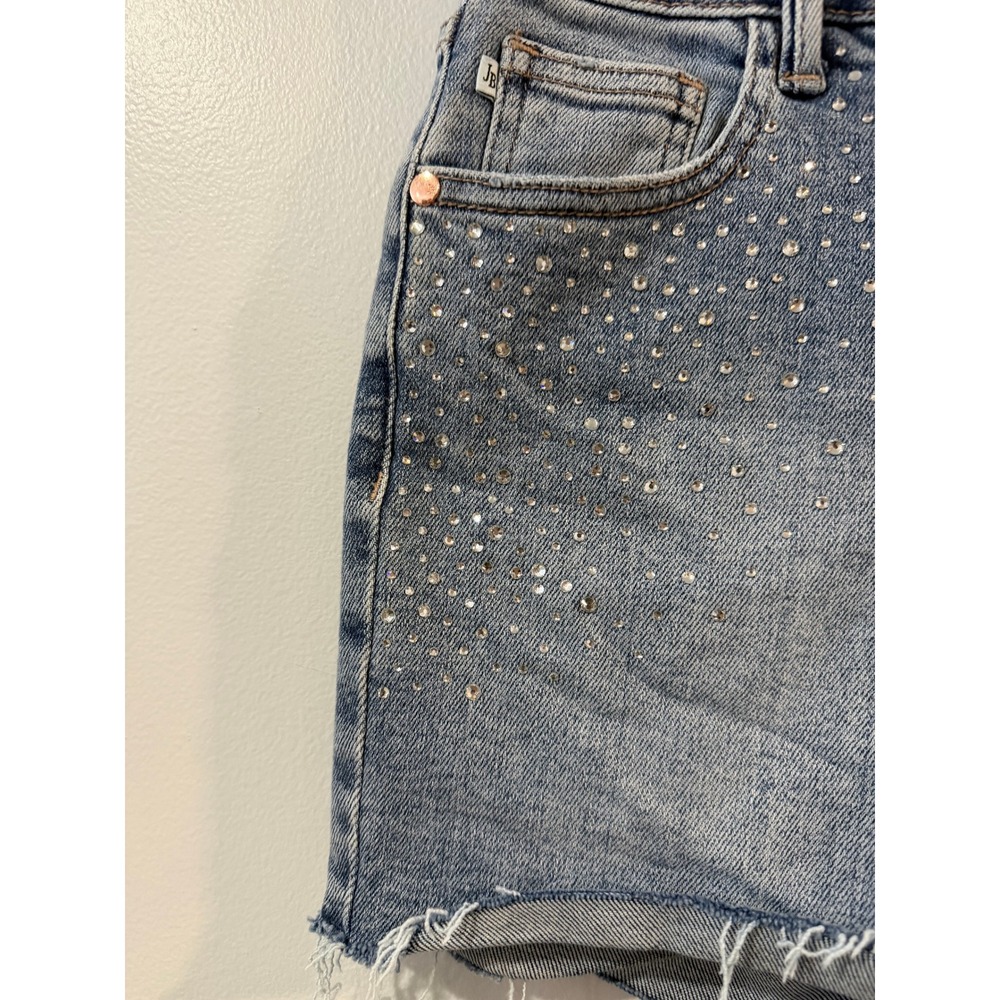 Judy Blue Rhinestone Embellished Distressed Denim Shorts Light Wash Small - Picture 2 of 5